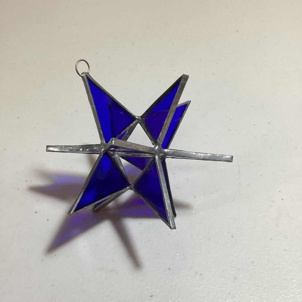 Stained Glass Sun Catcher 12 Point Blue  Star Christmas Holiday Decor Xmas - Picture 2 of 4